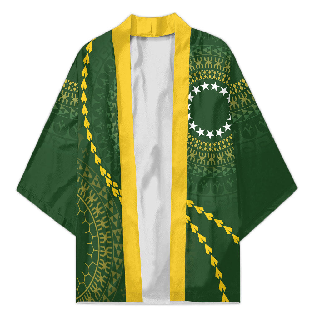 Cook Islands Rugby Custom Kimono Kuki Tapa Motifs - Medallion Of Stars LT7 Unisex Dark Green - Polynesian Pride