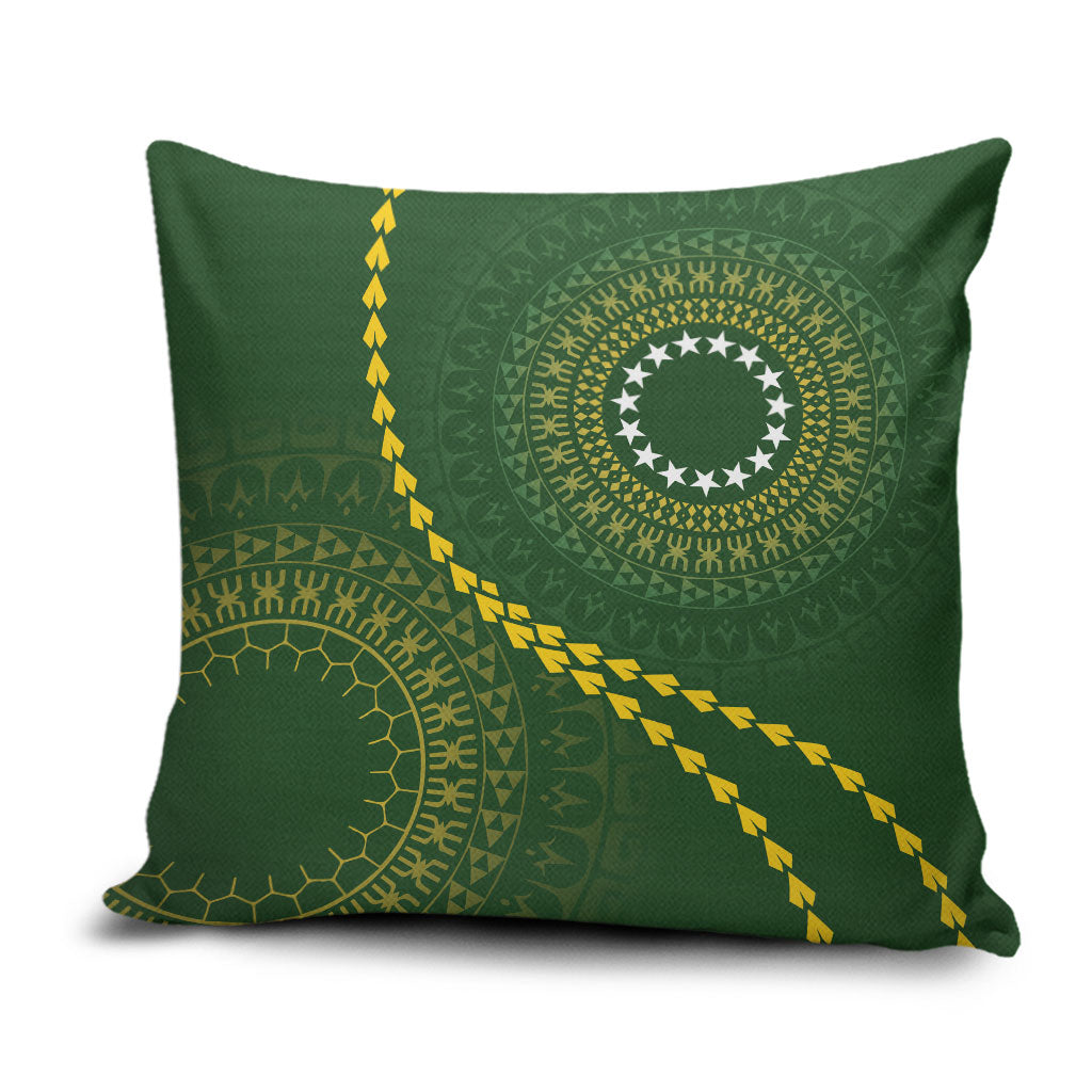Cook Islands Rugby Pillow Cover Kuki Tapa Motifs - Medallion Of Stars LT7 Dark Green - Polynesian Pride