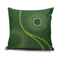 Cook Islands Rugby Pillow Cover Kuki Tapa Motifs - Medallion Of Stars LT7 Dark Green - Polynesian Pride