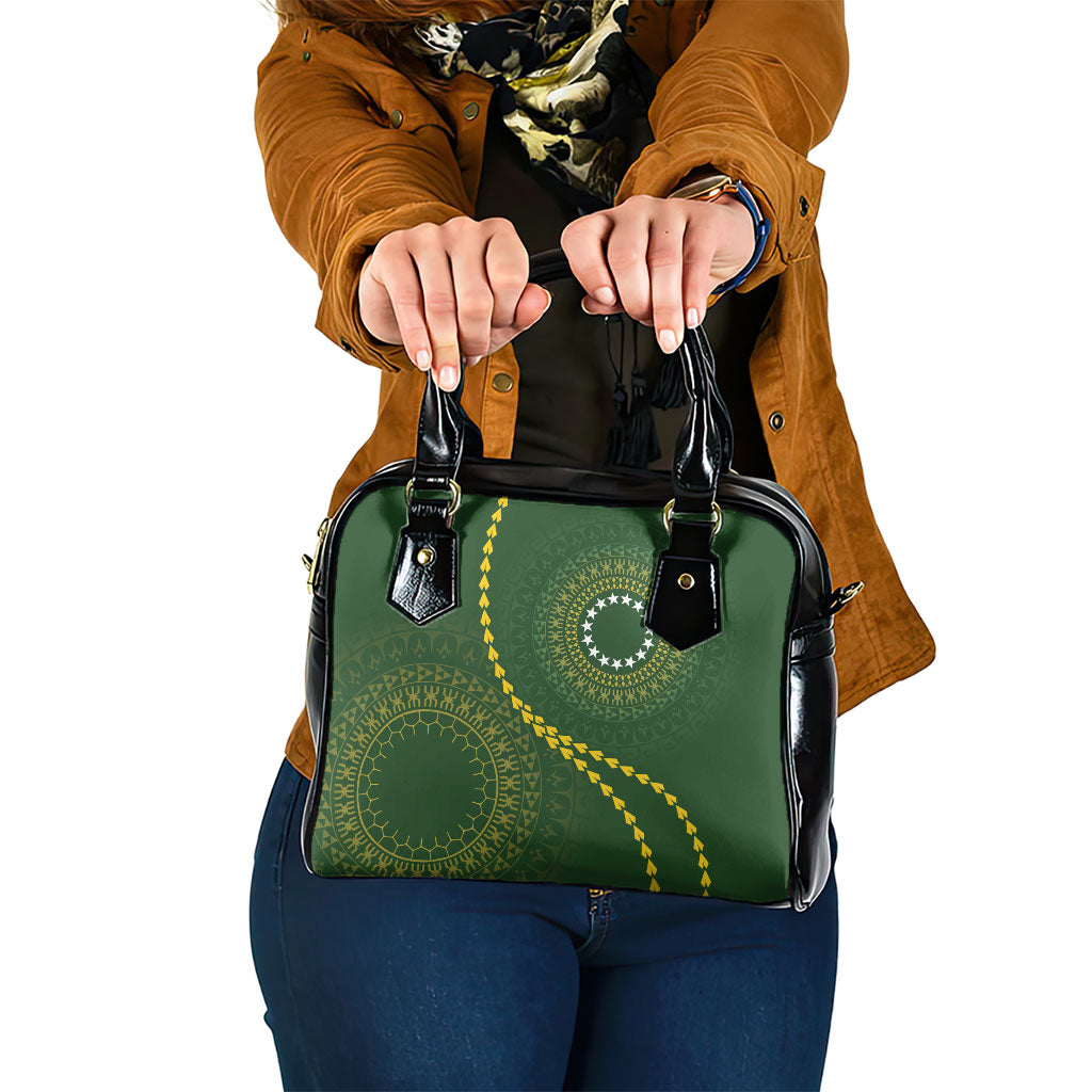 Cook Islands Rugby Shoulder Handbag Kuki Tapa Motifs - Medallion Of Stars LT7 One Size Dark Green - Polynesian Pride