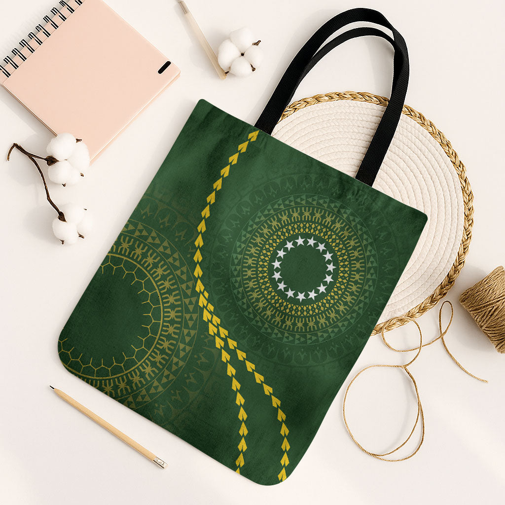 Cook Islands Rugby Tote Bag Kuki Tapa Motifs - Medallion Of Stars LT7 Black Strap One Size Dark Green - Polynesian Pride