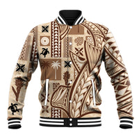 Samoa Tapa Baseball Jacket Siapo Mix Tatau Patterns LT7 Unisex Beige - Polynesian Pride