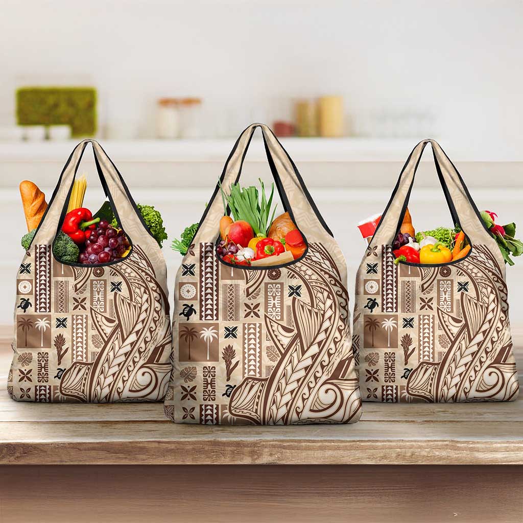 Samoa Tapa Grocery Bag Siapo Mix Tatau Patterns LT7 3-pack One Size Beige - Polynesian Pride