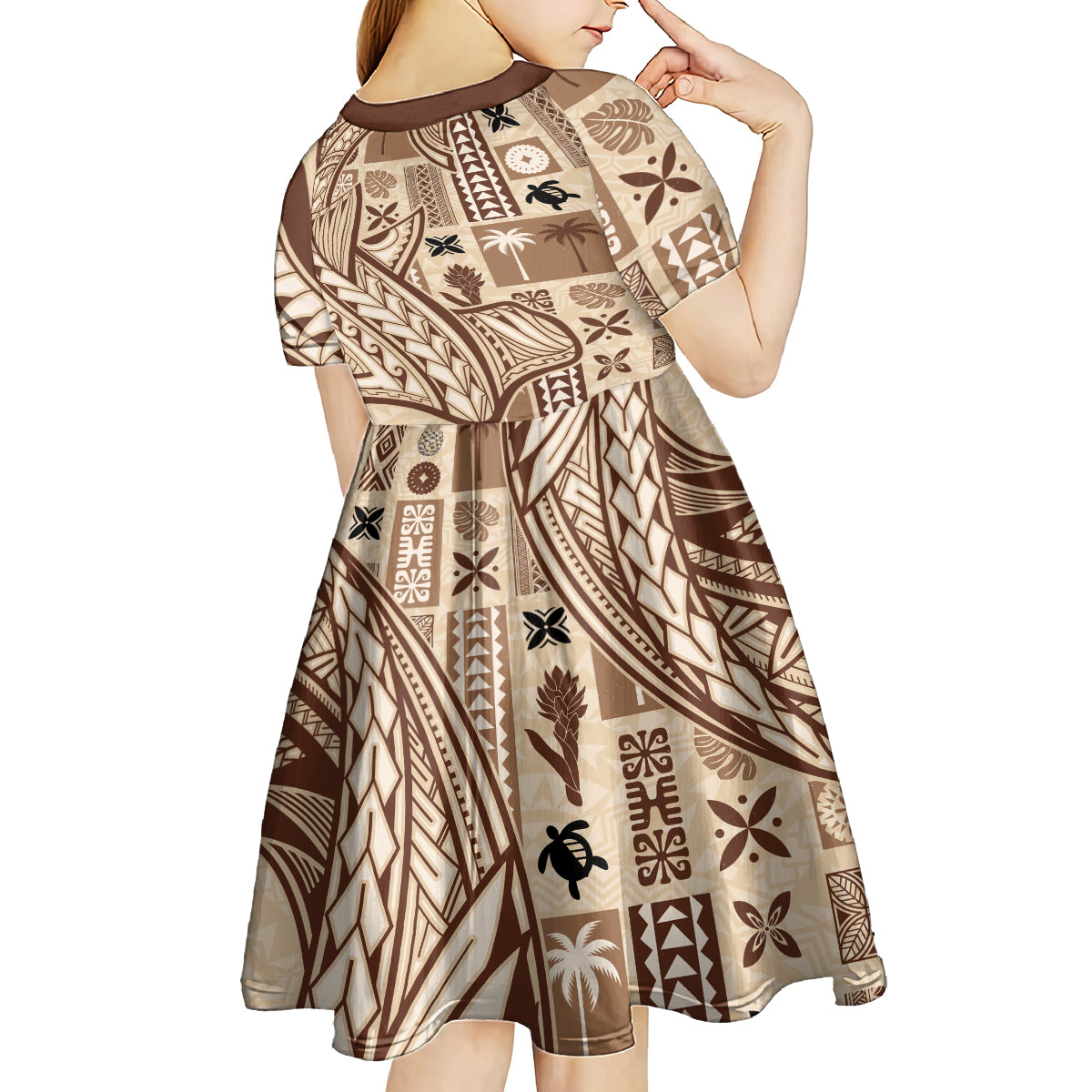 Samoa Tapa Kid Short Sleeve Dress Siapo Mix Tatau Patterns LT7 - Polynesian Pride