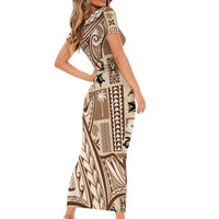Samoa Tapa Short Sleeve Bodycon Dress Siapo Mix Tatau Patterns LT7 - Polynesian Pride