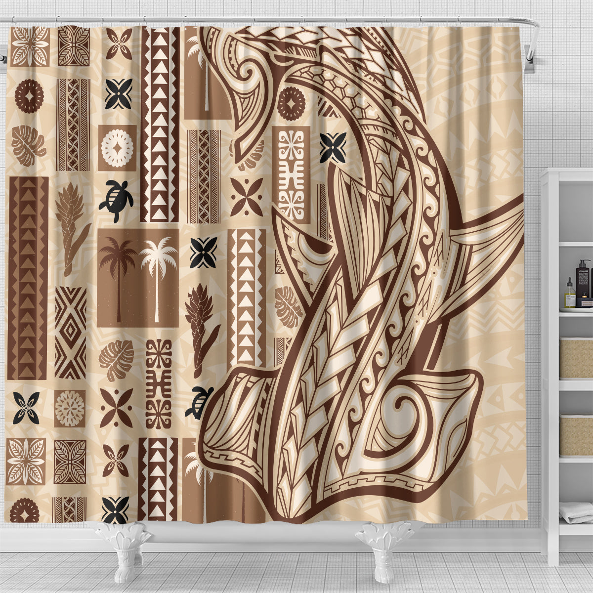 Samoa Tapa Shower Curtain Siapo Mix Tatau Patterns LT7 - Polynesian Pride