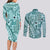 Samoa Tapa Couples Matching Long Sleeve Bodycon Dress and Long Sleeve Button Shirt Siapo Mix Tatau Patterns - Teal LT7 - Polynesian Pride