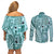 Samoa Tapa Couples Matching Off Shoulder Short Dress and Long Sleeve Button Shirt Siapo Mix Tatau Patterns - Teal LT7 - Polynesian Pride