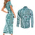 Samoa Tapa Couples Matching Short Sleeve Bodycon Dress and Long Sleeve Button Shirt Siapo Mix Tatau Patterns - Teal LT7 - Polynesian Pride