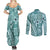 Samoa Tapa Couples Matching Summer Maxi Dress and Long Sleeve Button Shirt Siapo Mix Tatau Patterns - Teal LT7 - Polynesian Pride