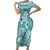 Samoa Tapa Family Matching Short Sleeve Bodycon Dress and Hawaiian Shirt Siapo Mix Tatau Patterns - Teal LT7 Mom's Dress Teal - Polynesian Pride