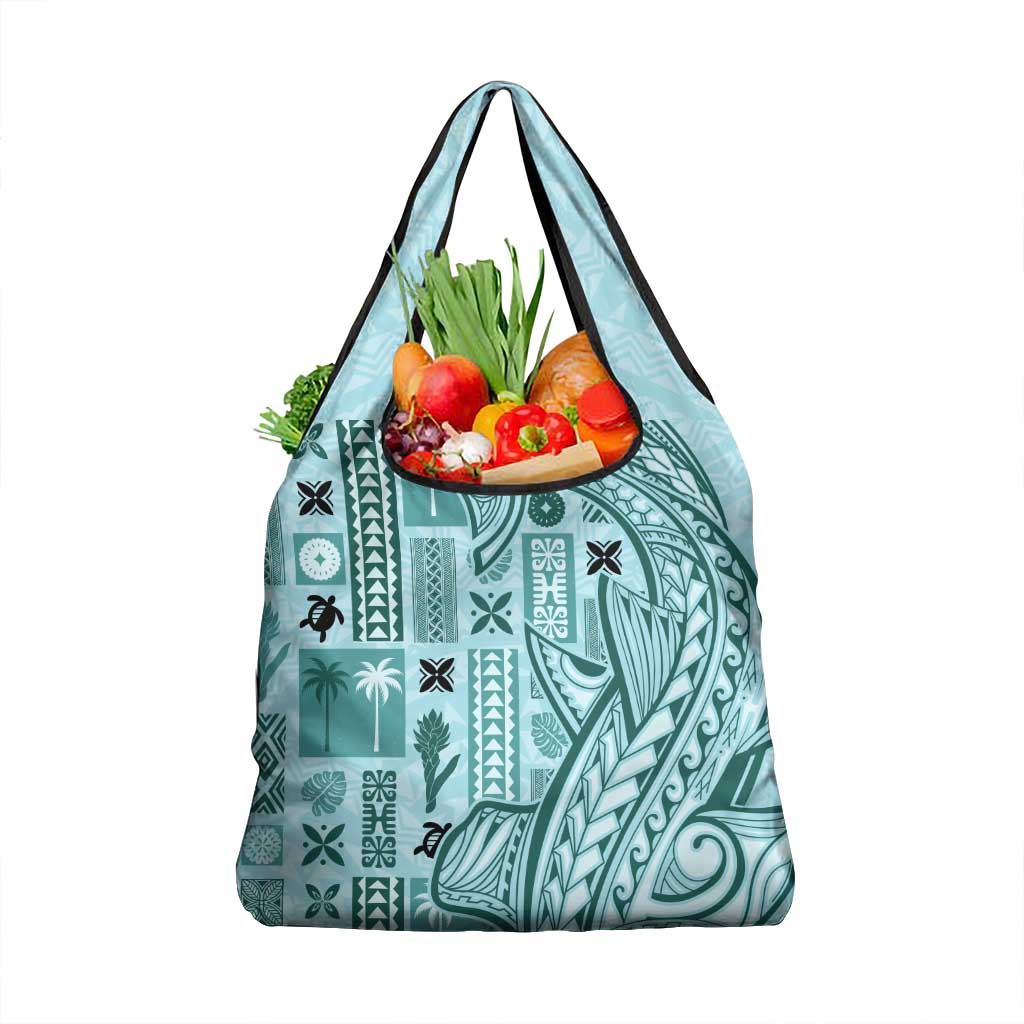 Samoa Tapa Grocery Bag Siapo Mix Tatau Patterns - Teal LT7 1-pack One Size Teal - Polynesian Pride