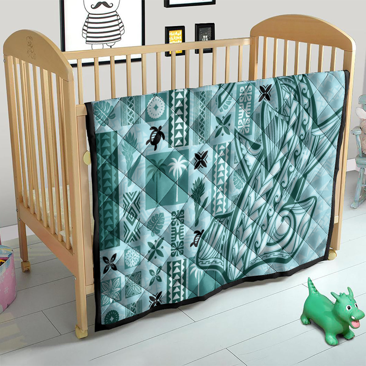 Samoa Tapa Quilt - Siapo Mix Tatau Patterns Teal LT7 - Polynesian Pride
