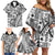 Samoa Tapa Family Matching Off Shoulder Short Dress and Hawaiian Shirt Siapo Mix Tatau Patterns - White LT7 - Polynesian Pride