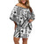 Samoa Tapa Family Matching Off Shoulder Short Dress and Hawaiian Shirt Siapo Mix Tatau Patterns - White LT7 Mom's Dress White - Polynesian Pride