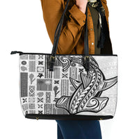 Samoa Tapa Leather Tote Bag Siapo Mix Tatau Patterns - White LT7 - Polynesian Pride