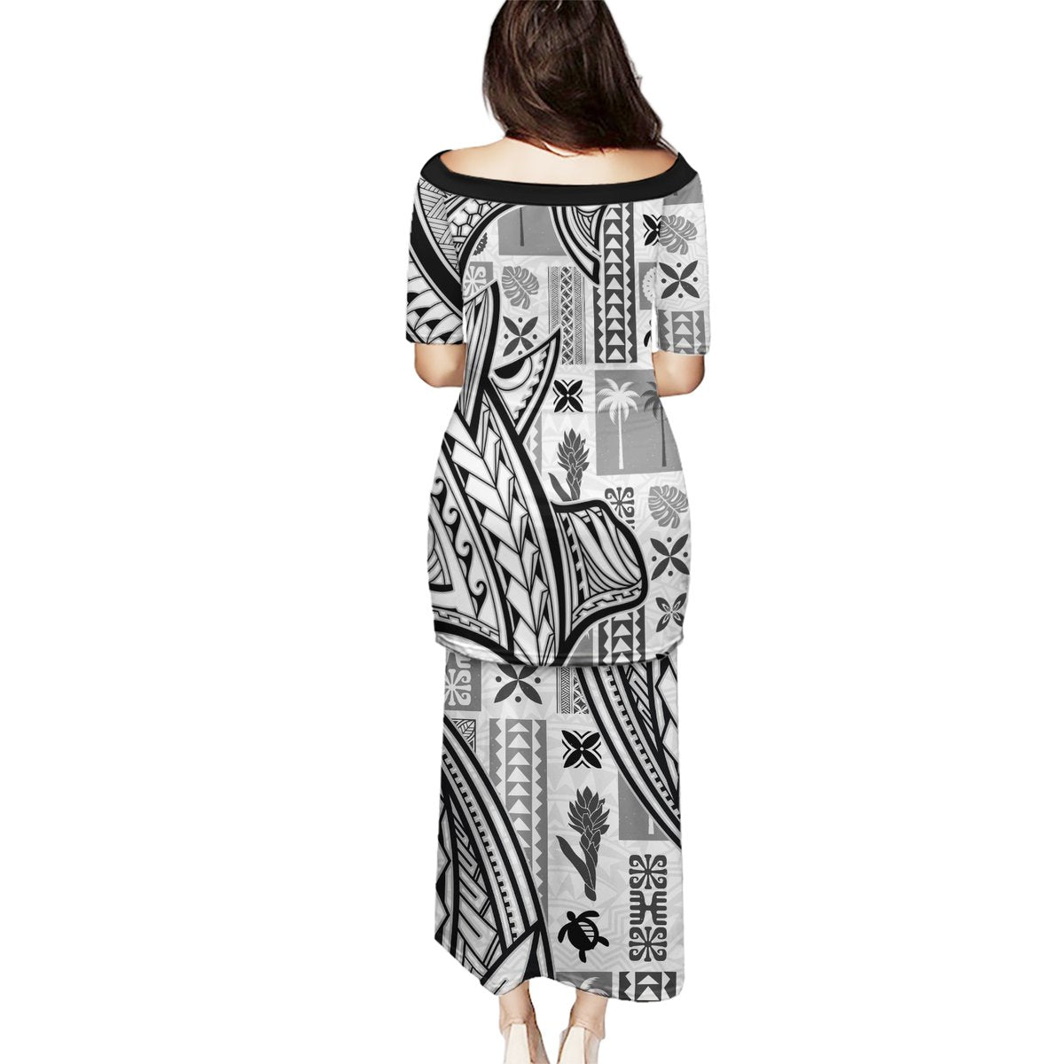 Samoa Tapa Puletasi Siapo Mix Tatau Patterns - White LT7 - Polynesian Pride