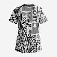Samoa Tapa Scrub Top Siapo Mix Tatau Patterns - White LT7 - Polynesian Pride
