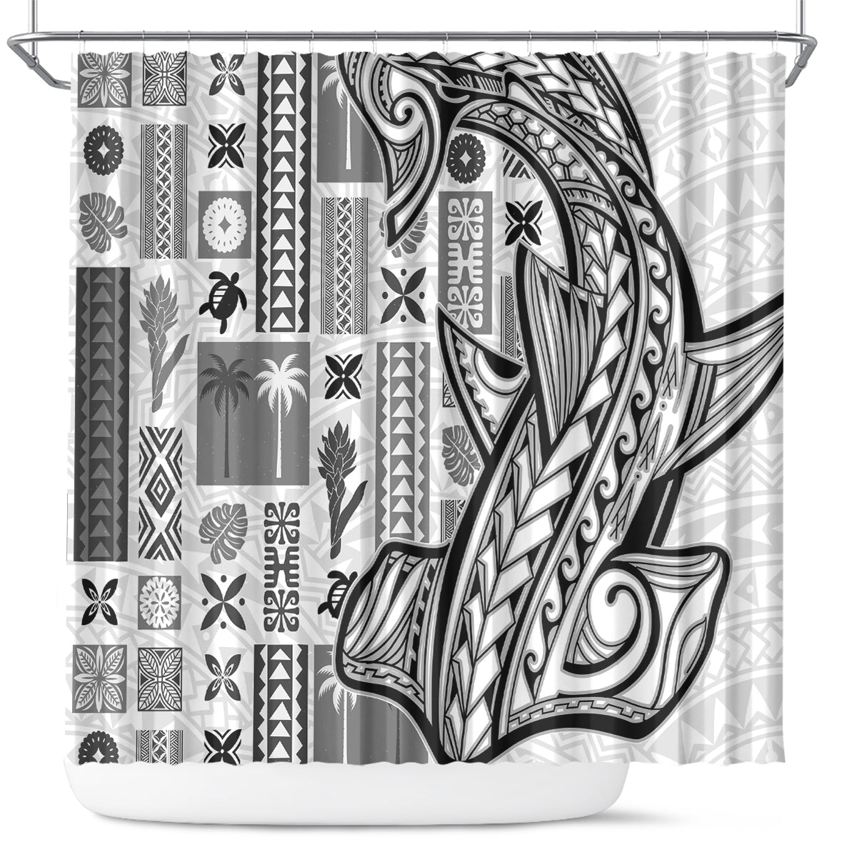 Samoa Tapa Shower Curtain Siapo Mix Tatau Patterns - White LT7 White - Polynesian Pride