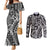 Samoa Tapa Couples Matching Mermaid Dress and Long Sleeve Button Shirt Siapo Mix Tatau Patterns - Black LT7 Black - Polynesian Pride