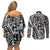 Samoa Tapa Couples Matching Off Shoulder Short Dress and Long Sleeve Button Shirt Siapo Mix Tatau Patterns - Black LT7 - Polynesian Pride