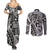 Samoa Tapa Couples Matching Summer Maxi Dress and Long Sleeve Button Shirt Siapo Mix Tatau Patterns - Black LT7 - Polynesian Pride