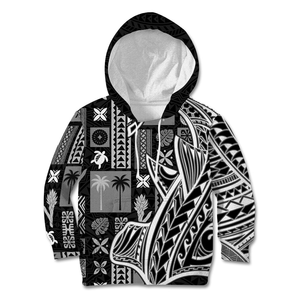 Samoa Tapa Kid Hoodie Siapo Mix Tatau Patterns - Black LT7 Hoodie Black - Polynesian Pride