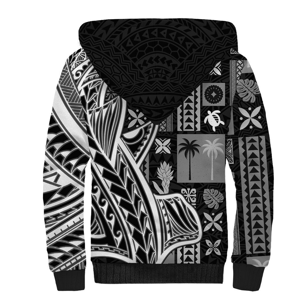 Samoa Tapa Sherpa Hoodie Siapo Mix Tatau Patterns - Black LT7 - Polynesian Pride