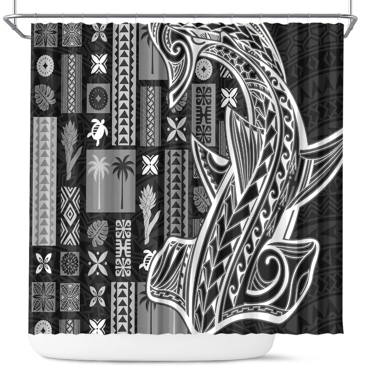 Samoa Tapa Shower Curtain Siapo Mix Tatau Patterns - Black LT7 Black - Polynesian Pride