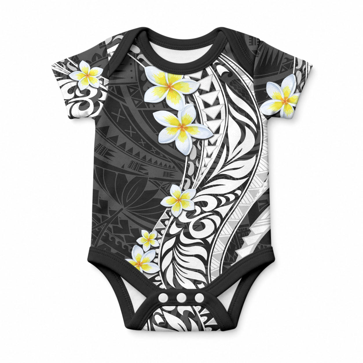 Hawaii Aloha Baby Onesie Plumeria Vintage - Black