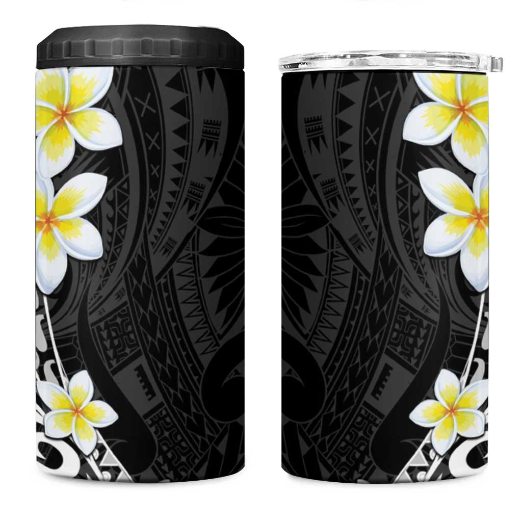 Hawaii Aloha 4 in 1 Can Cooler Tumbler Plumeria Vintage - Black LT7 One Size: 16 oz Black - Polynesian Pride