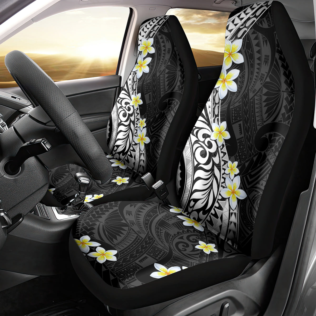 Hawaii Aloha Car Seat Cover Plumeria Vintage - Black LT7 - Polynesian Pride