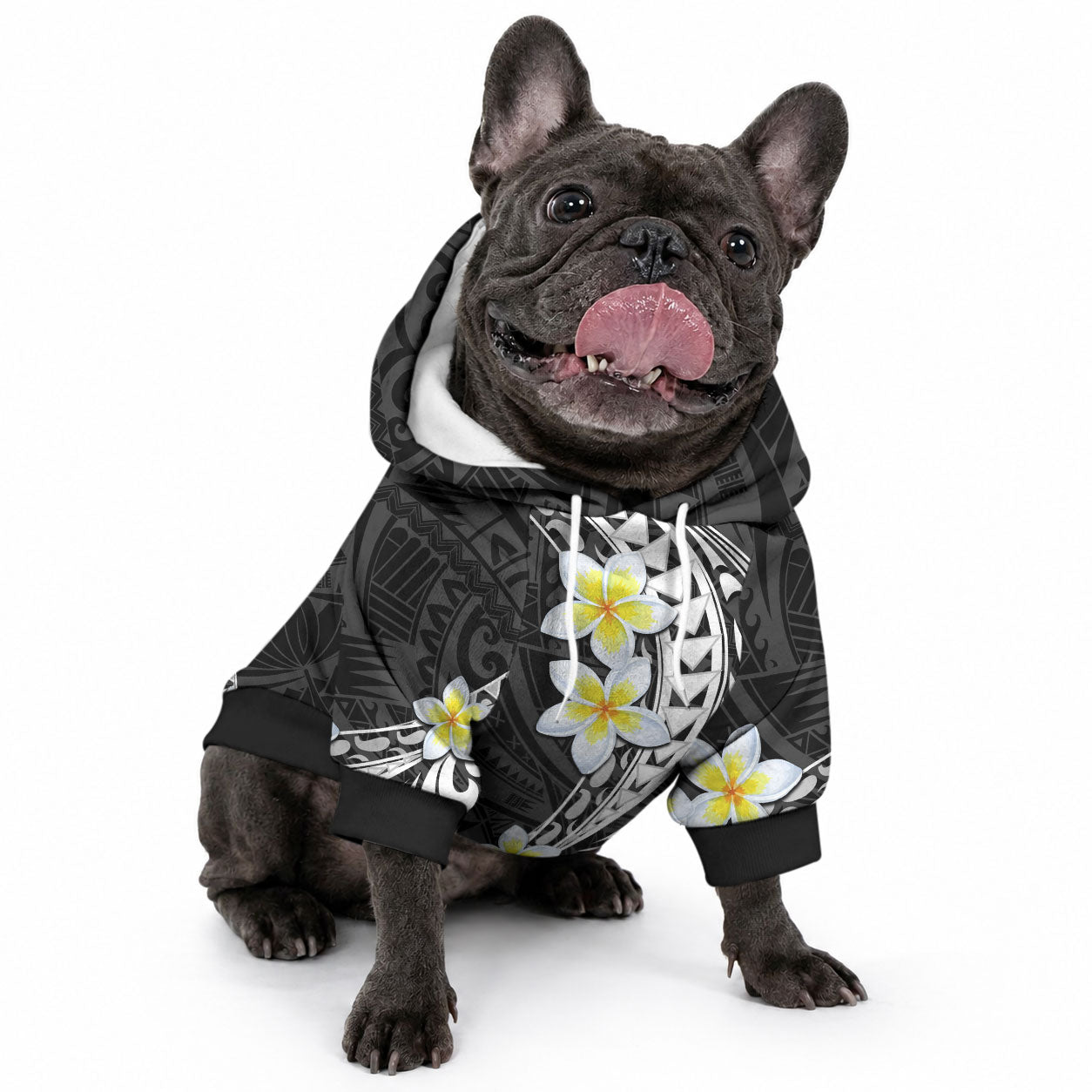Hawaii Aloha Pet Hoodie Plumeria Vintage - Black LT7 - Polynesian Pride