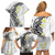 Hawaii Aloha Family Matching Off Shoulder Short Dress and Hawaiian Shirt Plumeria Vintage - White LT7 - Polynesian Pride