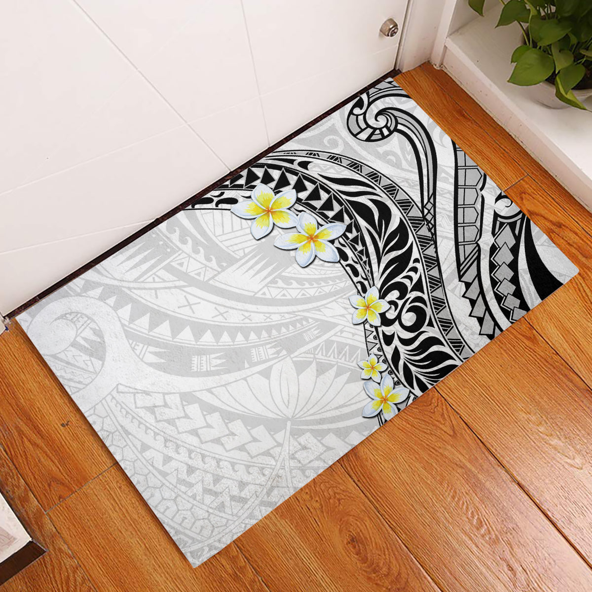 Hawaii Aloha Rubber Doormat Plumeria Vintage - White LT7 White - Polynesian Pride