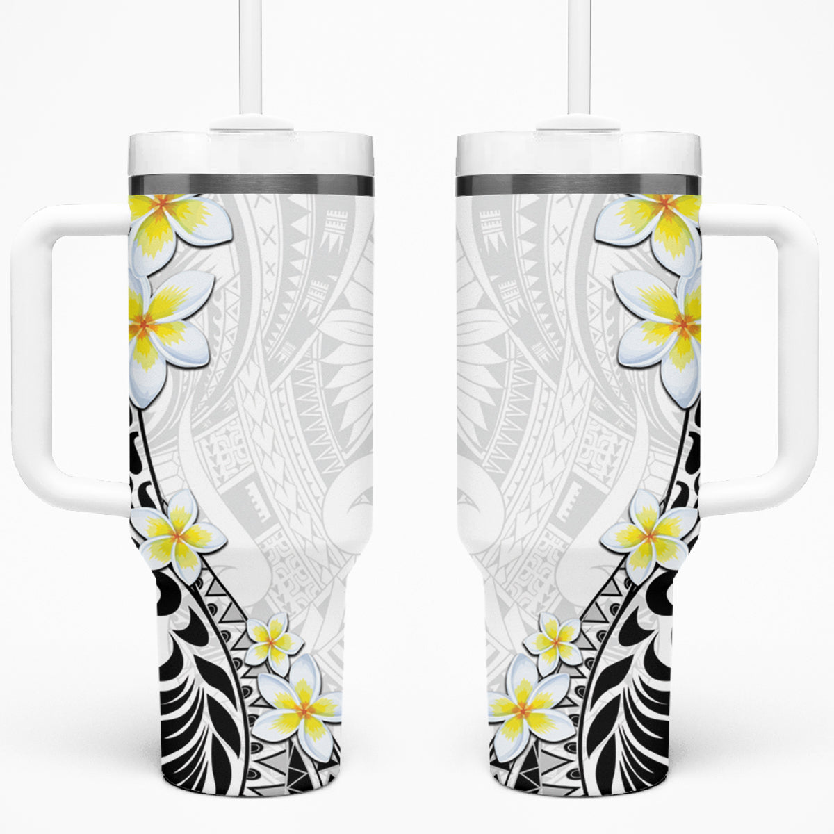 Hawaii Aloha Tumbler With Handle Plumeria Vintage - White LT7 One Size: 40 oz White - Polynesian Pride