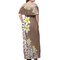 Hawaii Aloha Off Shoulder Maxi Dress Plumeria Vintage - Brown LT7 - Polynesian Pride