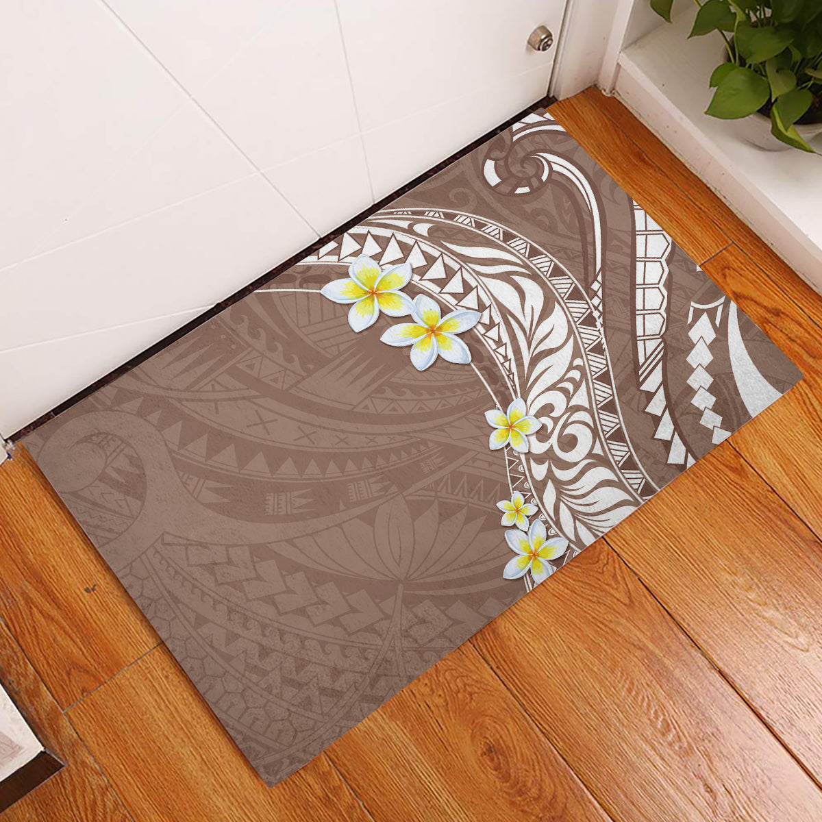 Hawaii Aloha Rubber Doormat Plumeria Vintage - Brown LT7 Brown - Polynesian Pride