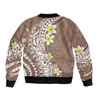 Hawaii Aloha Sleeve Zip Bomber Jacket Plumeria Vintage - Brown LT7 - Polynesian Pride