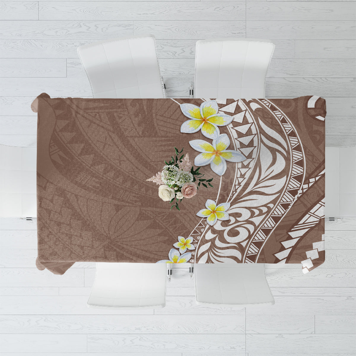 Hawaii Aloha Tablecloth Plumeria Vintage - Brown LT7 Brown - Polynesian Pride