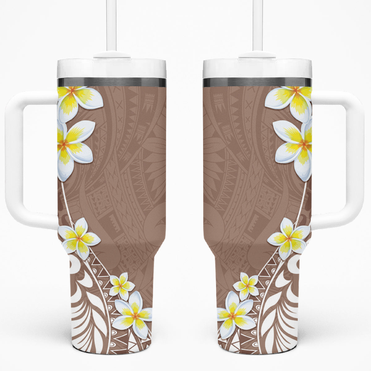 Hawaii Aloha Tumbler With Handle Plumeria Vintage - Beige LT7 One Size: 40 oz Beige - Polynesian Pride