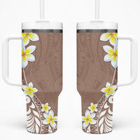 Hawaii Aloha Tumbler With Handle Plumeria Vintage - Beige LT7 One Size: 40 oz Beige - Polynesian Pride