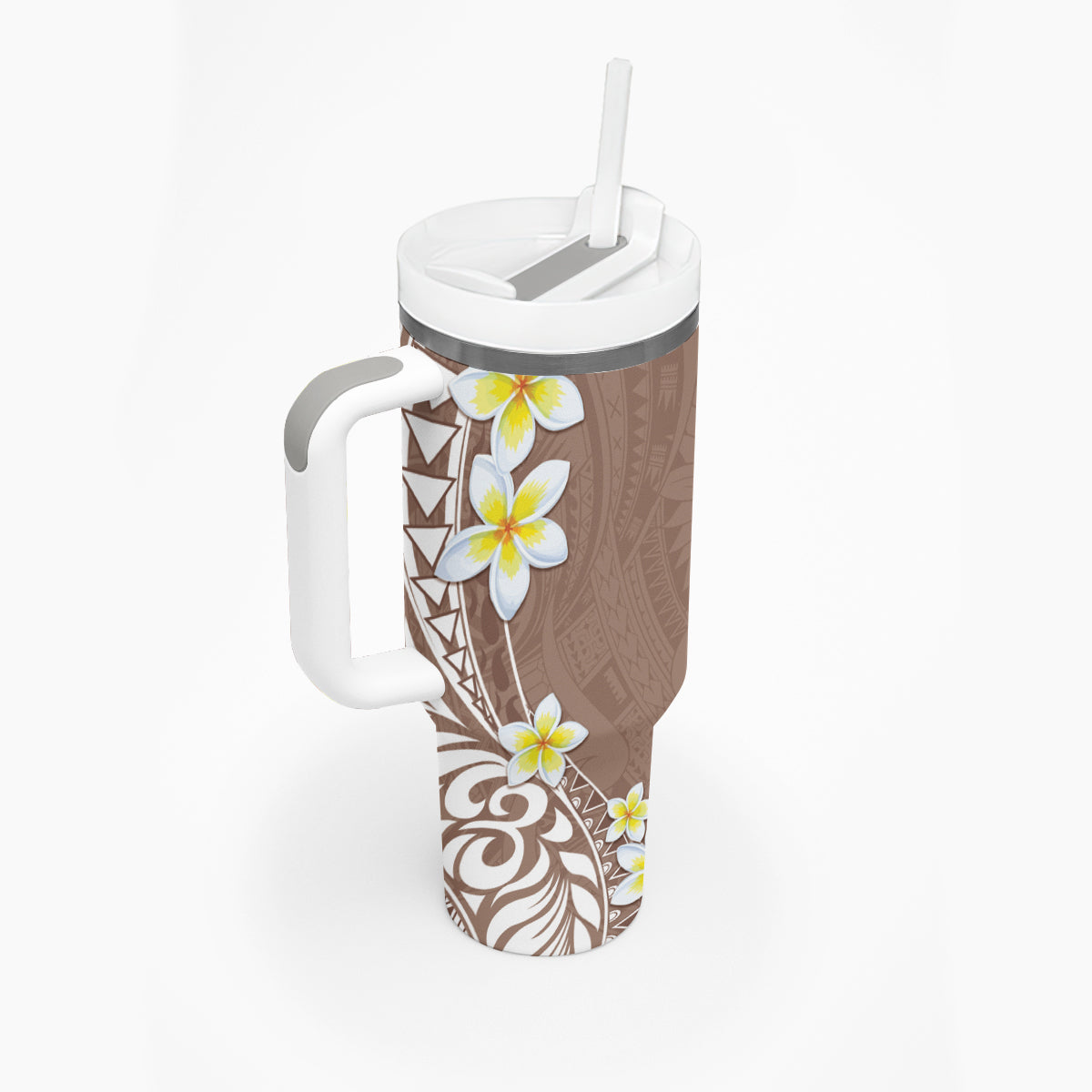 Hawaii Aloha Tumbler With Handle Plumeria Vintage - Beige LT7 - Polynesian Pride