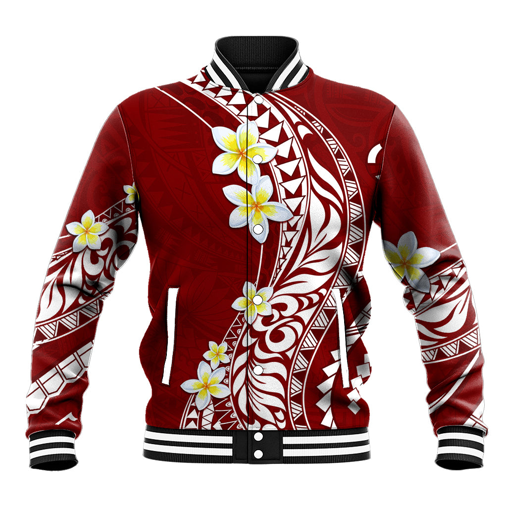 Hawaii Aloha Baseball Jacket Plumeria Vintage - Crimson LT7 Unisex Crimson - Polynesian Pride