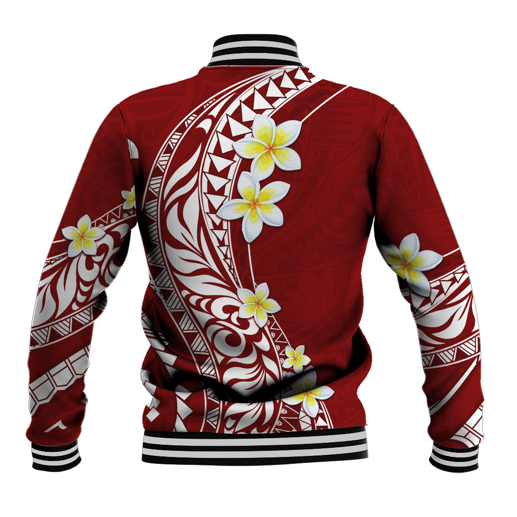 Hawaii Aloha Baseball Jacket Plumeria Vintage - Crimson LT7 - Polynesian Pride