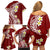 Hawaii Aloha Family Matching Off Shoulder Short Dress and Hawaiian Shirt Plumeria Vintage - Crimson LT7 - Polynesian Pride