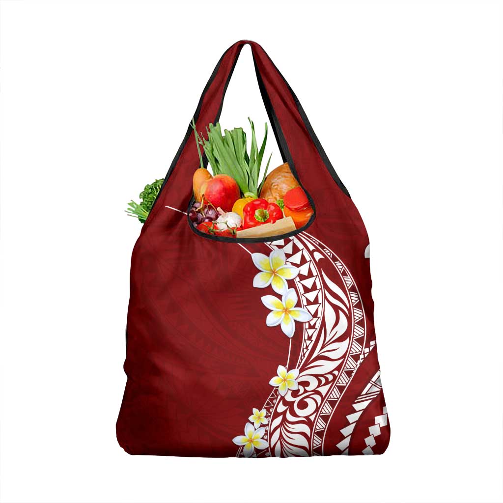 Hawaii Aloha Grocery Bag Plumeria Vintage - Crimson LT7 1-pack One Size Crimson - Polynesian Pride