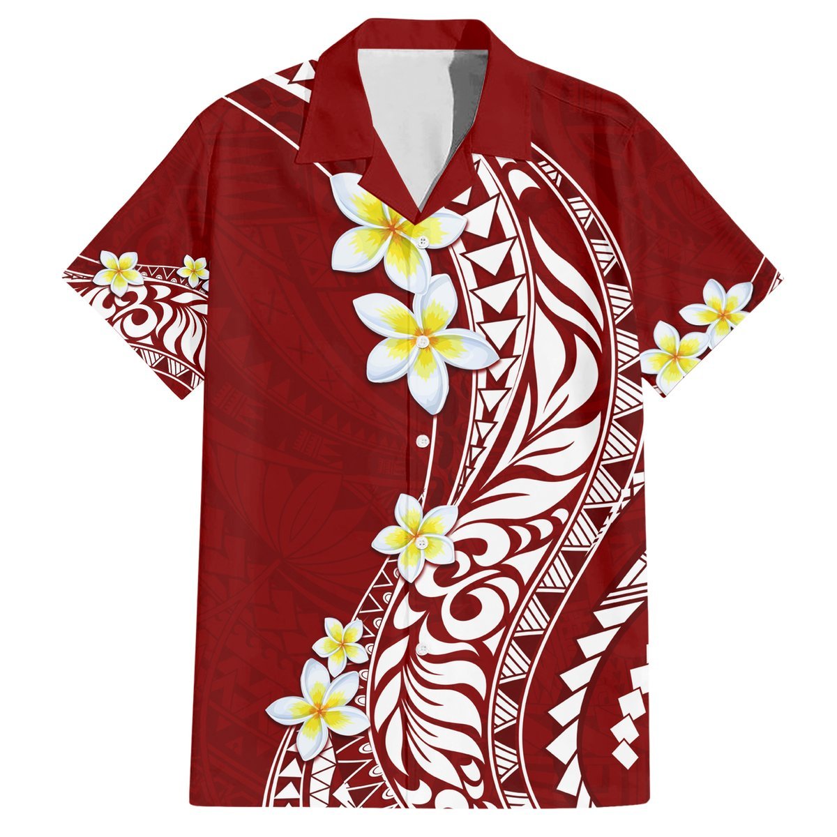 Hawaii Aloha Hawaiian Shirt Plumeria Vintage - Crimson LT7 Crimson - Polynesian Pride