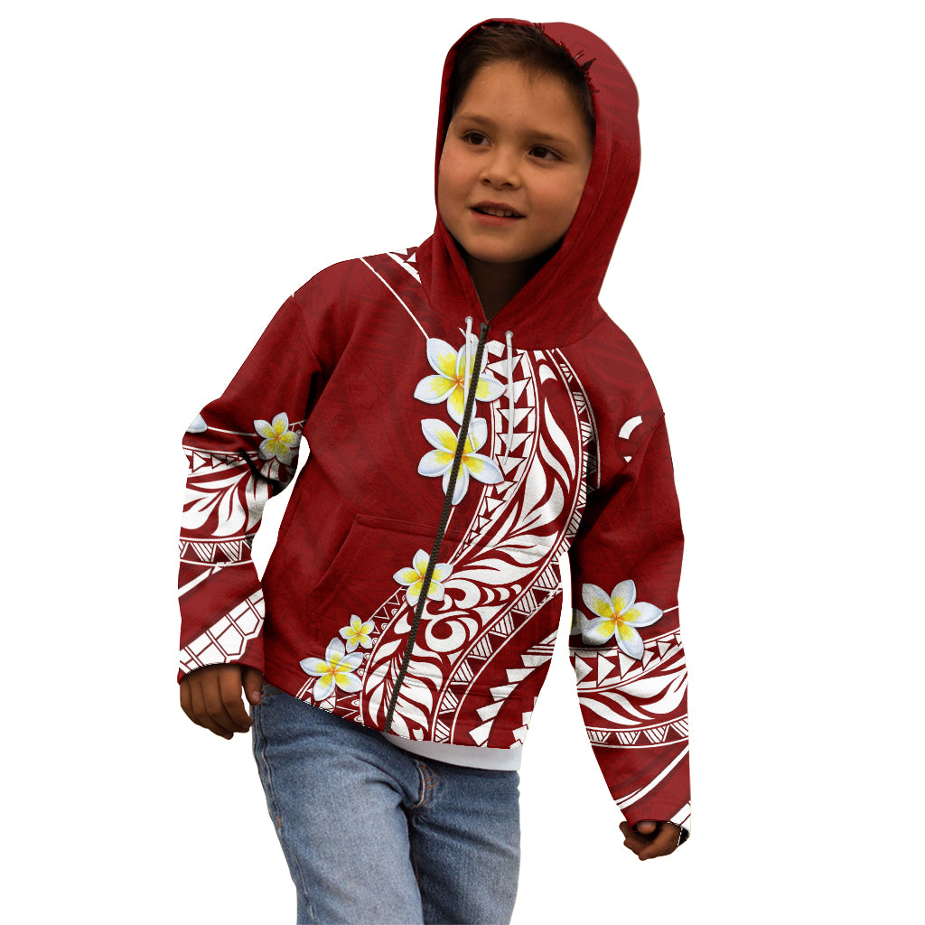Hawaii Aloha Kid Hoodie Plumeria Vintage - Crimson LT7 - Polynesian Pride