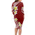 Hawaii Aloha Long Sleeve Bodycon Dress Plumeria Vintage - Crimson LT7 - Polynesian Pride